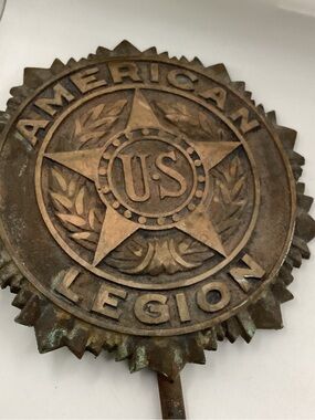 American Legion US Star Metal Plaque Military Grave Marker - Patina Bronze
